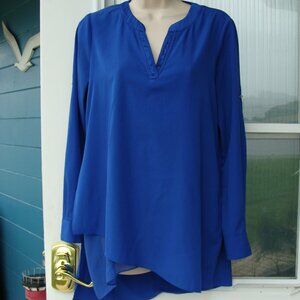 White House Black Market Small royal blue blouse roll-tab sleeves